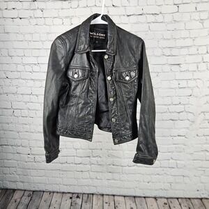 Wilsons The Leather Experts Black Leather Trucker Jacket Womens Medium M